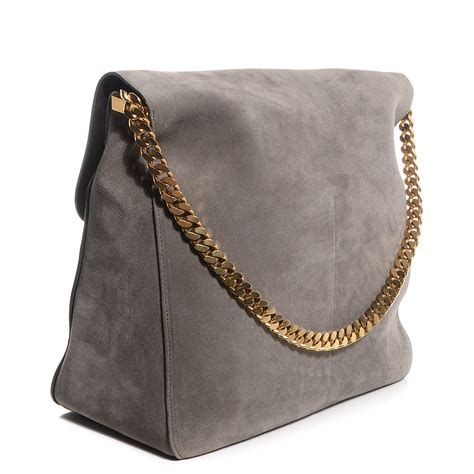 CELINE Suede Gourmette Shoulder Bag Grey 